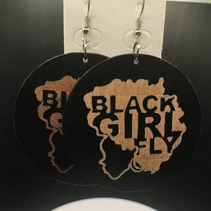 NWT Wooden Exquisite African Beauty Print Round Dangle Earrings Bohemian